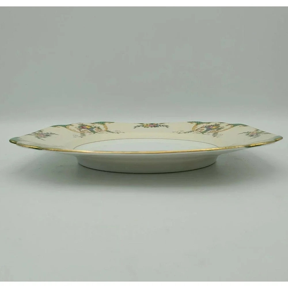 Gebruder Benedikt Czechoslovakia Bread Plate Gilt‎ Green Border Floral Basket 7